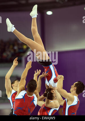 Baku, Aserbaidschan. 21. Juni 2015. Das französische Team konkurriert in der Gymnastik Aerobic - Gruppen bei den Baku 2015 europäischen spielen in nationalen Gymnastics Arena in Baku, Aserbaidschan, 21. Juni 2015. Foto: Bernd Thissen/Dpa/Alamy Live News Stockfoto