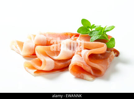 Dünne Scheiben Prosciutto di Parma Stockfoto