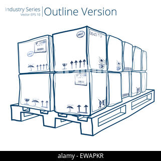 Vektor-Illustration von Paletten mit Boxen, Outline-Serie. Stockfoto