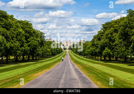 Mit Blick auf Schloss Windsor aus dem langen Spaziergang in Berkshire, England. Stockfoto