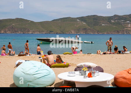 Griechenland, Kykladen, Mykonos, Panormos, Panormos Beach Restaurant Stockfoto