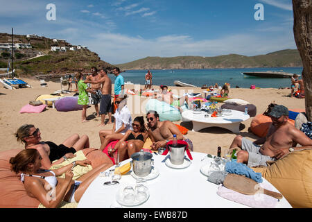 Griechenland, Kykladen, Mykonos, Panormos, Panormos Beach Restaurant Stockfoto