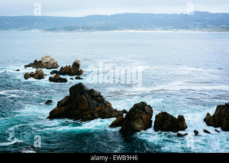 Wellen und Felsen in den Pazifischen Ozean am Point Lobos State Natural Reserve, California. Stockfoto