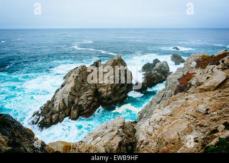 Wellen und Felsen in den Pazifischen Ozean am Point Lobos State Natural Reserve, California. Stockfoto