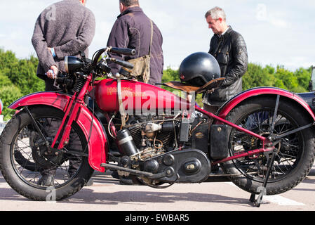 Vintage Harley Davidson Motorrad am VMCC Banbury verkehren. Banbury, Oxfordshire, England Stockfoto