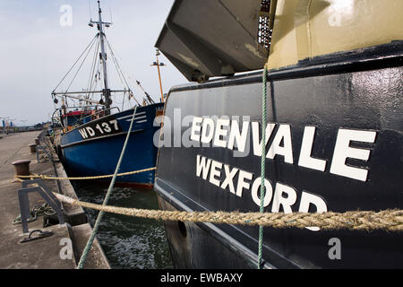 Irland, Co. Wexford, Wexford Town, Taue der Fischkutter vertäut am Custom House Quay Stockfoto