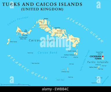 Politische Landkarte Turks And Caicos Islands Stockfoto