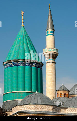 Ägypten, Konya, Mevlana-Museum, Minarett der Mevlana-Mosche Und Türbe des Calaeddin Rumi, des Gründers des Mevlana-Ordens Stockfoto