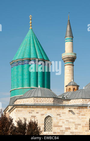 Ägypten, Konya, Mevlana-Museum, Minarett der Mevlana-Mosche Und Türbe des Calaeddin Rumi, des Gründers des Mevlana-Ordens Stockfoto