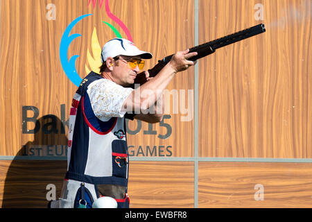 Baku, Aserbaidschan. 21. Juni 2015. Jan Sychra aus Tschechien tritt im Herren Skeet Shooting Qualifikation Tag2 in Baku 2015 1. European Games in Baku, Aserbaidschan, 21. Juni 2015. © David Tanecek/CTK Foto/Alamy Live-Nachrichten Stockfoto