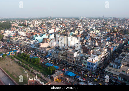 Luftaufnahme von Häusern in Chandni Chowk, in Alt-Delhi, Indien. Stockfoto