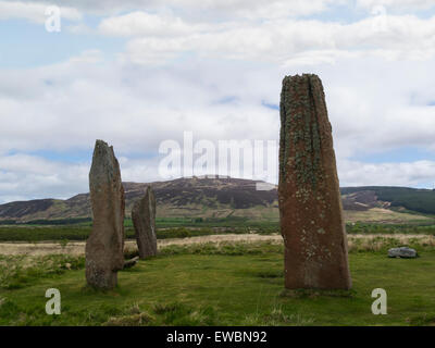 die meisten unterscheidbar Steinkreise von drei senkrechte rote Sandsteinsäulen Machrie Moor Isle of Arran sechs neolithischen Steinkreise Stockfoto