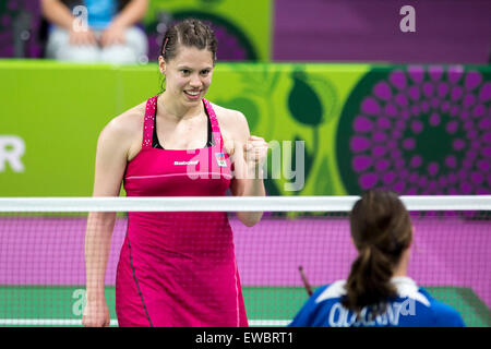 Baku, Aserbaidschan. 22. Juni 2015. Kristina Gavnholt der Tschechischen Republik feiert bei der Badminton-Frauen spielen Gruppe G Gruppenspiel in Baku 2015 1. European Games in Baku, Aserbaidschan, am 22. Juni 2015. Bildnachweis: CTK/Alamy Live-Nachrichten Stockfoto