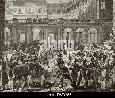 Frankreich. Paris. Juli Revolution.1830. Louis-Philippe, Herzog von Orleans gonna Rathaus, 31. Juli 1830 vom Königspalast entfernt. Gravur.