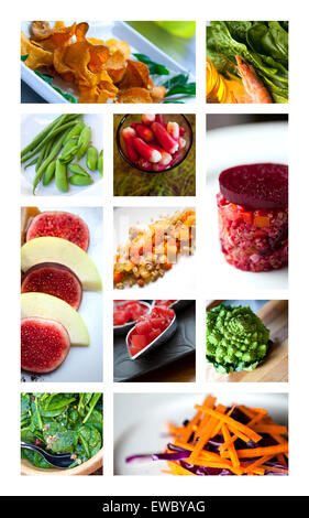 Verschiedenen rohes Gemüse und Salate auf einer collage Stockfoto