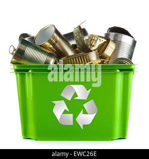 Recycling-Konzept - bin voller leere Metalldosen Stockfoto