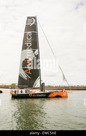 Alvimedica team Boot während des Volvo Ocean Race, Hafen von Scheveningen bei Den Haag, Niederlande. Stockfoto