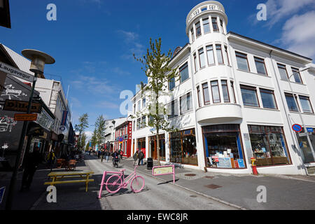 Laugavegur wichtigsten Fußgängerzone Einkaufs Straße Reykjavik Island Stockfoto