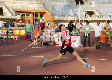 Heraklion, Griechenland. 21. Juni 2015. Schweizer Speerwerfer Lukas Wieland in Aktion bei den 2015 Team Europameisterschaften abgebildet ist 1. Liga. Der letzte Tag der 2015 Europäische Leichtathletik Team Championships erste Liga sah die verbleibenden 19 Veranstaltungen mit 1 Athlet aus jedem der 12 teilnehmenden Länder statt im Pankrition Stadion in Heraklion auf Kreta. © Michael Debets/Pacific Press/Alamy Live-Nachrichten Stockfoto