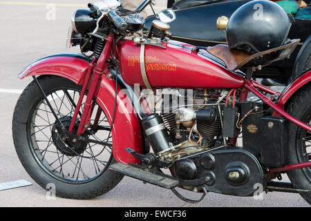 Vintage Harley Davidson Motorrad am VMCC Banbury verkehren. Banbury, Oxfordshire, England Stockfoto