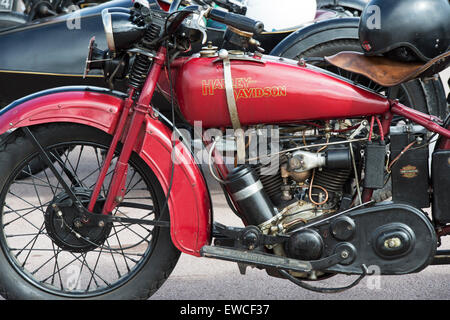 Vintage Harley Davidson Motorrad am VMCC Banbury verkehren. Banbury, Oxfordshire, England Stockfoto