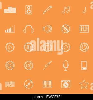 Musik-Linie-Ikonen auf orangem Hintergrund, Lager Vektor Stock Vektor