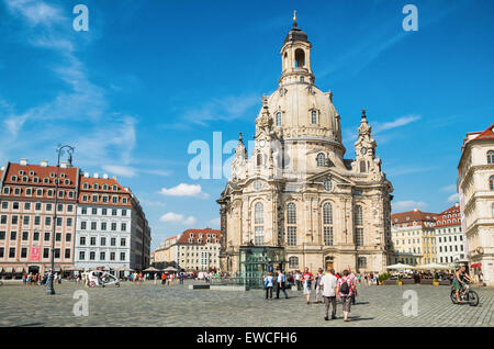 Dresden Frauenkirche, Dame unserer Kirche in Dresden Neumarkt, Deutschland. Stockfoto