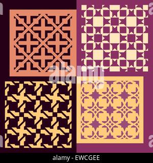Satz von vier seamless pattern. Vintage geometrischen Ornamenten. Einsetzbar für Tapete, Musterfüllungen, Hintergrund Webseite. Stock Vektor