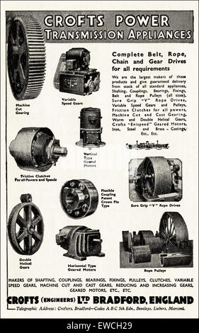 Vierziger Jahre Industriewerbung im Kriegsalter von 1943 Werbung für Kraftübertragungsgeräte der Crofts Engineers von Bradford England Stockfoto