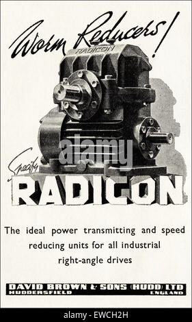 In den vierziger Jahren wurde die klassische Industriewerbung von Radicon mit dem Datum 1943 von David Brown & Sons of Huddersfield England beworben Stockfoto