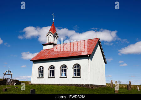 Typisch isländischen Stil Kirche an Hraungerði hraungerdi Island entworfen durch Eirikur Gislason und 1902 gebaut Stockfoto