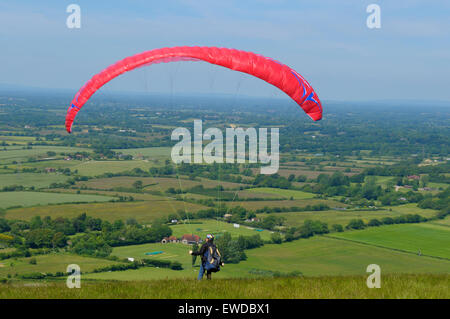 Gleitschirm bei Devils Dyke Sussex England UK Stockfoto
