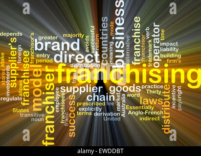 Hintergrund-Konzept Wordcloud Illustration des franchising gleißenden Licht Stockfoto