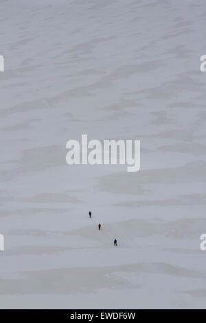 Courmayeur, Italien. 23. Juni 2015. Eine Seilschaft mit drei Bergsteiger Spaziergänge am Glacier du Géant in der Nähe von Pointe Helbronner Bahnhof. Der Skyway-Seilbahn verbindet die Stadt Courmayeur mit Pointe Helbronner (3.466 m) im Mont-Blanc-Massiv. © Marco Destefanis/Pacific Press/Alamy Live-Nachrichten Stockfoto