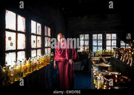 Ein Mönch in Hemis Kloster, Ladakh, Indien. Stockfoto
