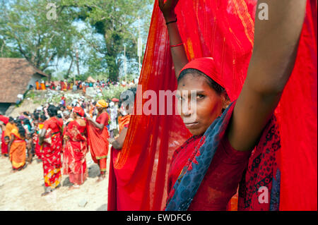 Anhänger nehmen Teil Kodungalloor Bharani Festival in Kerala, Indien. Stockfoto