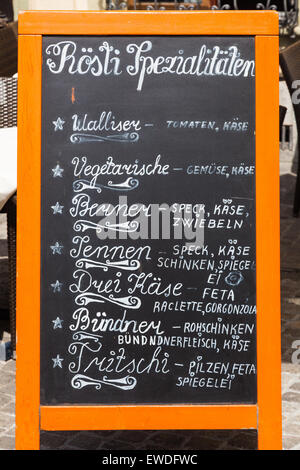 Außerhalb Menü des Restaurant Fritschi in der Altstadt von Luzern, Schweiz Stockfoto