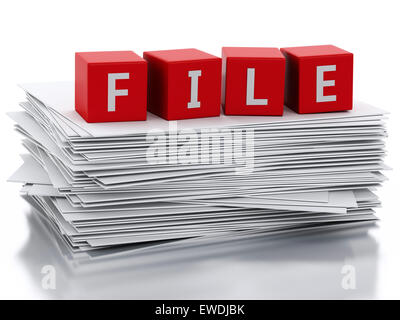 3D-Bild. Papierbögen. Überarbeitete Konzept. Isolierten weißen Hintergrund Stockfoto