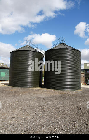 Silos zur Lagerung von Getreide und Futtermittel für Nutztiere auf dem Bauernhof Stockfoto