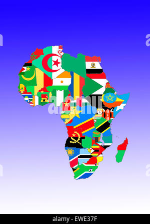 Symbolbild: Afrika: Laenderumrisse Mit Flaggen / symbolischen Bild: Afrika: Gliederung und Fahnen. Stockfoto