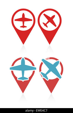 Vektor-Set von Zeigern mit Flugzeug, Reisen und Urlaub-symbol Stockfoto