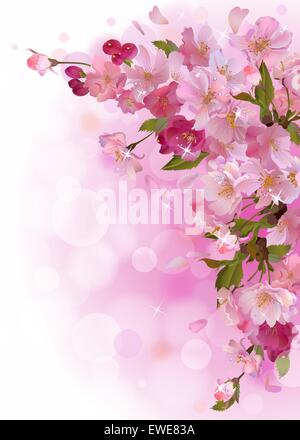 Vertikale Karte mit sanften rosa Sakura Blumen Stock Vektor