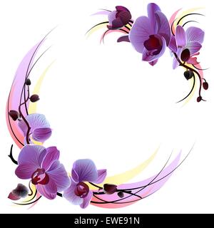 Weiße Grußkarte mit violetten Orchideen Stock Vektor