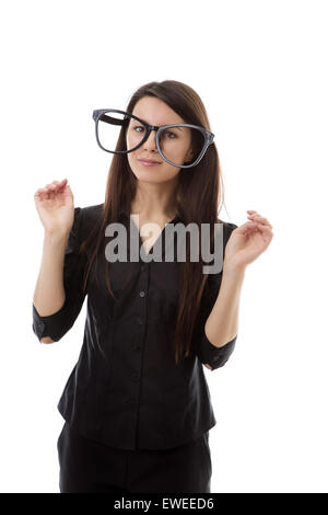 Frau mit lustigen Brille erschossen im studio Stockfoto