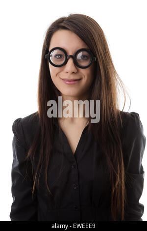 Frau mit lustigen Brille erschossen im studio Stockfoto