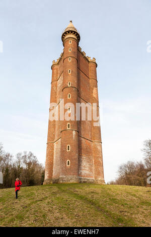 Sightseeing: König Alfred Turm oder Stourton Turm, Turm ein Wahrzeichen Backstein Torheit bei Stourhead, Wiltshire, UK, im späten Nachmittag Licht Stockfoto