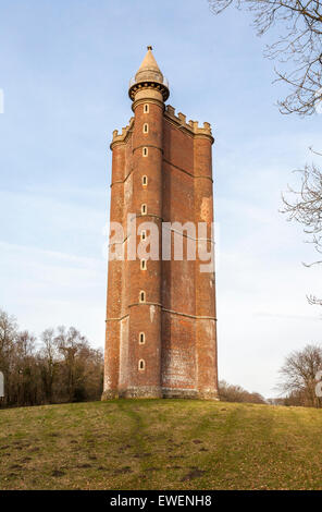 Sightseeing: König Alfred Turm oder Stourton Turm, Turm ein Wahrzeichen Backstein Torheit bei Stourhead, Wiltshire, UK, im späten Nachmittag Licht Stockfoto