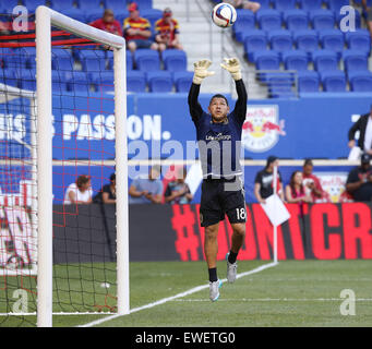 Harrison, New Jersey, USA. 24. Juni 2015. Real Salt Lake Torwart Nick Rimando (18) erwärmt sich vor dem MLS-Spiel zwischen den New York Red Bulls und Real Salt Lake in Red Bull Arena in Harrison, New Jersey. Bildnachweis: Csm/Alamy Live-Nachrichten Stockfoto