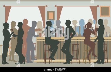EPS8 bearbeitbare Ausschnitt Vektorgrafik Menschen trinken in einer belebten Bar bei Tageslicht Stock Vektor