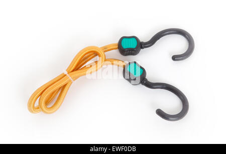 Haken mit einem elastischen Seil auf einem weißen Hintergrund schwarz Stockfoto